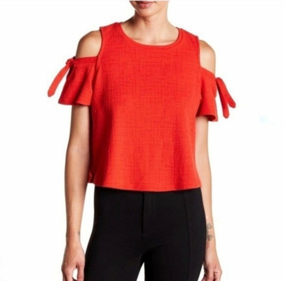 Madewell Skylark Cold Shoulder Red Top Shirt Smal Textured Stretch